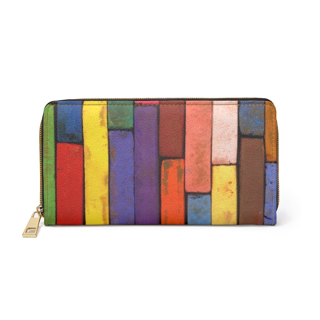 Womens Wallet, Zip Purse, Multicolor Colorblock Brick-0