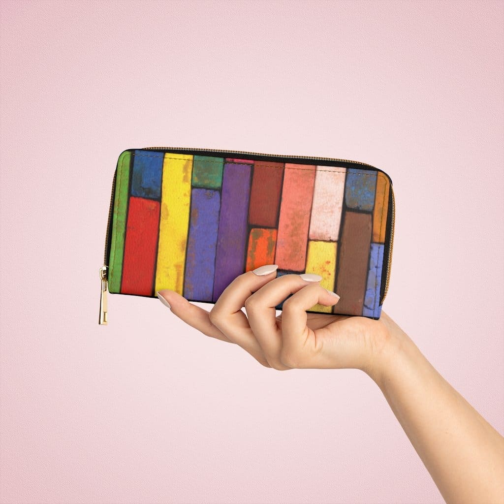 Womens Wallet, Zip Purse, Multicolor Colorblock Brick-2