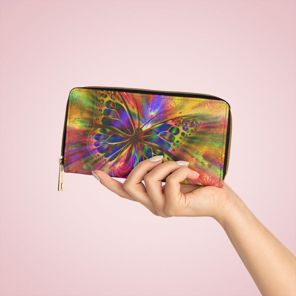 Womens Wallet, Zip Purse, Multicolor Radiant Butterfly-2