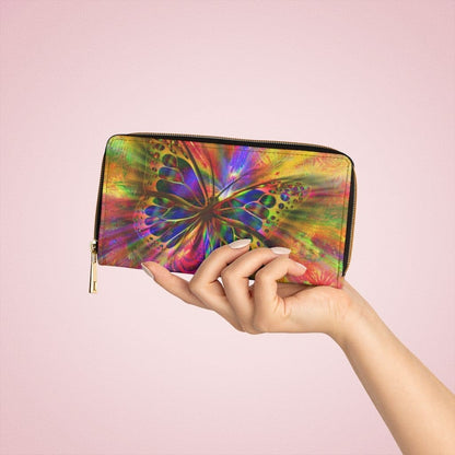 Womens Wallet, Zip Purse, Multicolor Radiant Butterfly-2