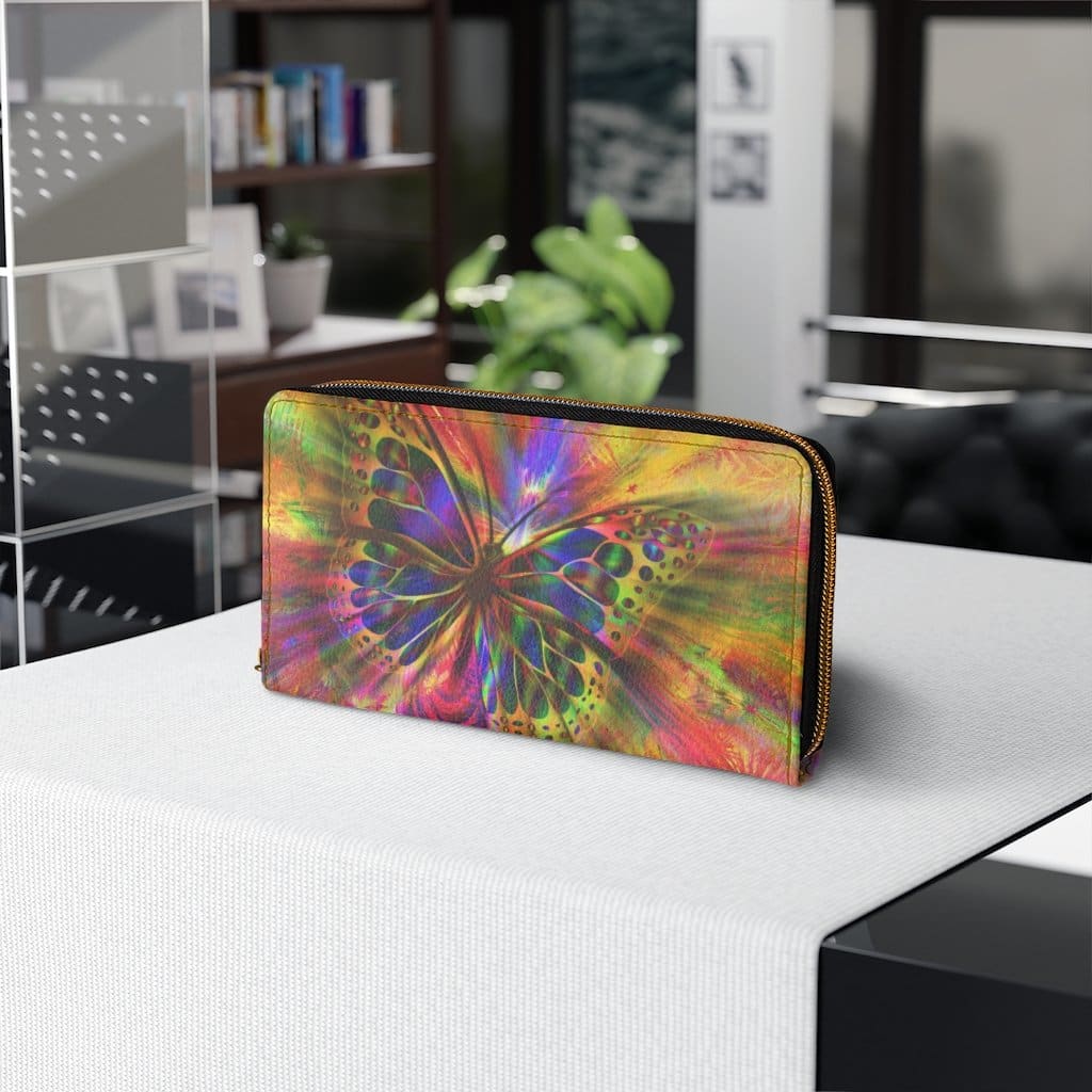 Womens Wallet, Zip Purse, Multicolor Radiant Butterfly-3