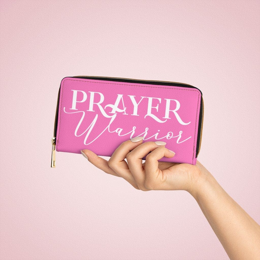 Womens Wallet, Zip Purse, Pink &amp; White Prayer Warrior-2