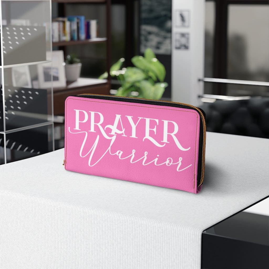 Womens Wallet, Zip Purse, Pink &amp; White Prayer Warrior-3