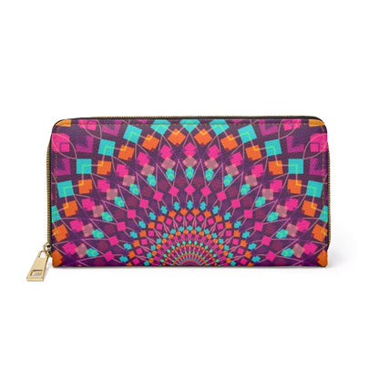 Womens Wallet, Zip Purse, Purple Kaleidoscope-0