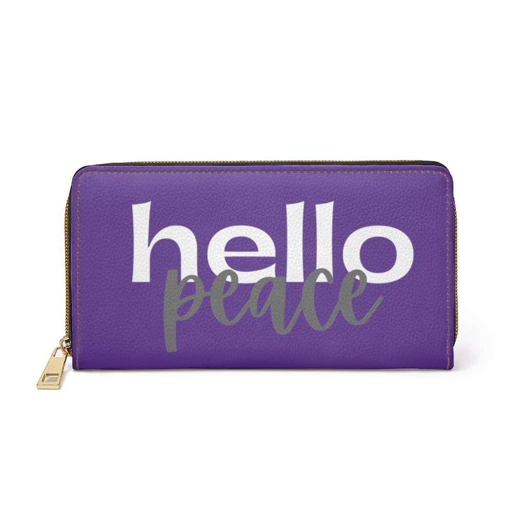 Womens Wallet, Zip Purse, Purple &amp; White Hello Peace-0