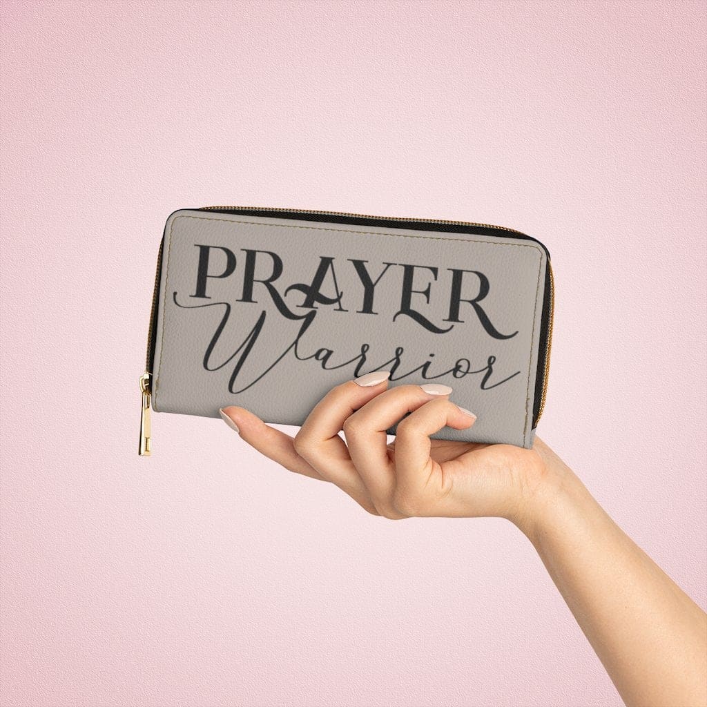 Womens Wallet, Zip Purse, Taupe &amp; Black Prayer Warrior-2