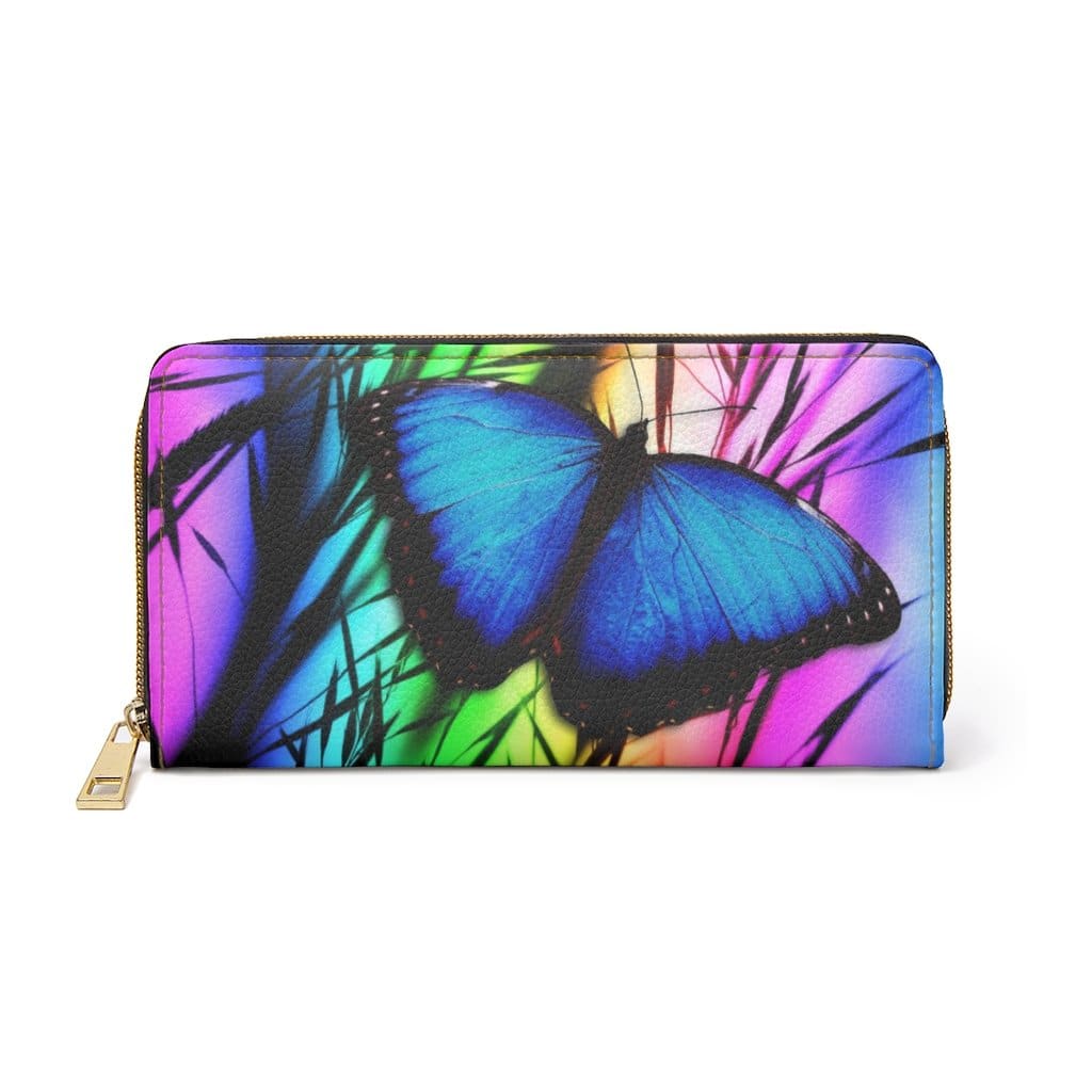 Womens Wallet, Zip Purse, Vibrant Blue Butterfly-0