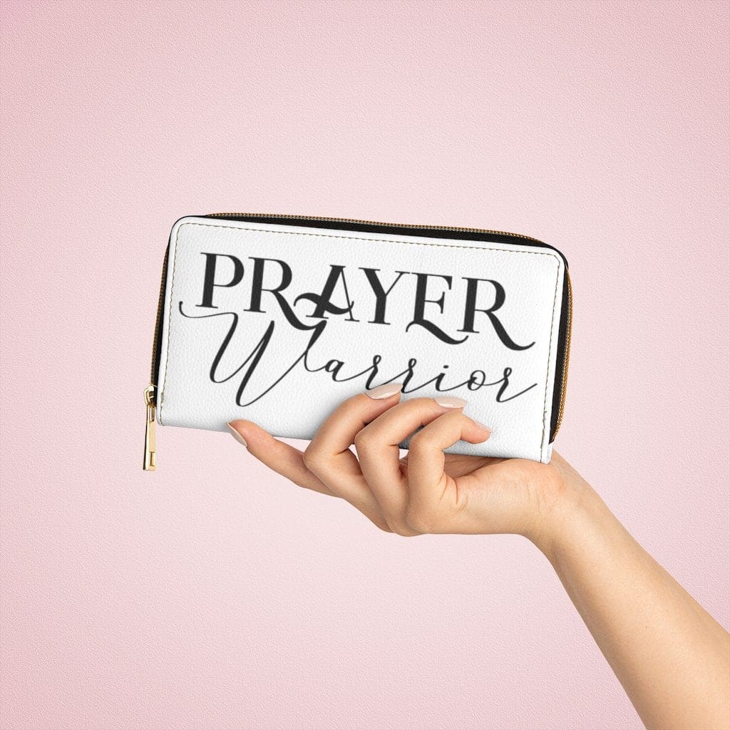 Womens Wallet, Zip Purse, White &amp; Black Prayer Warrior-2