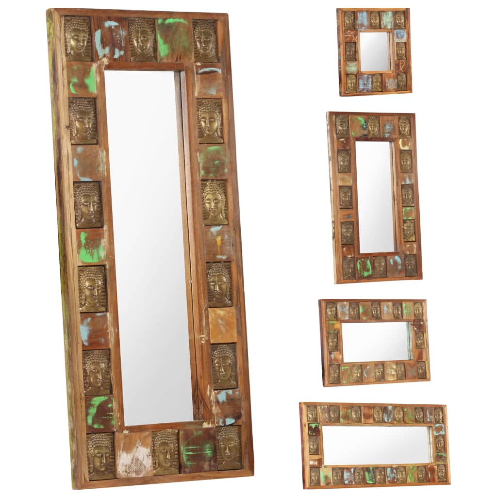 vidaXL Decorative Mirror Wall Mirror with Buddha Cladding Solid Reclaimed Wood-0