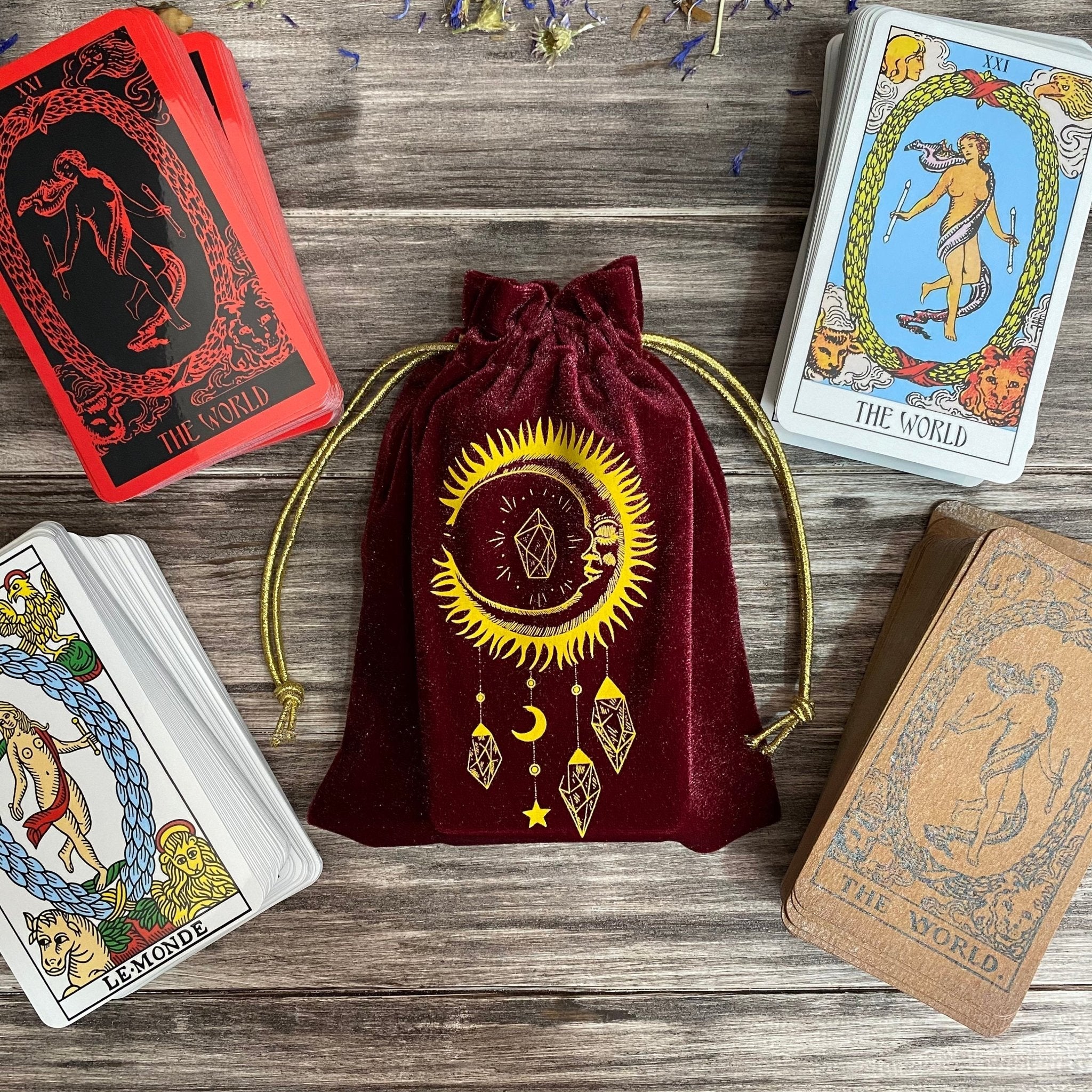 Velvet Tarot Bag Red &amp; Gold-3