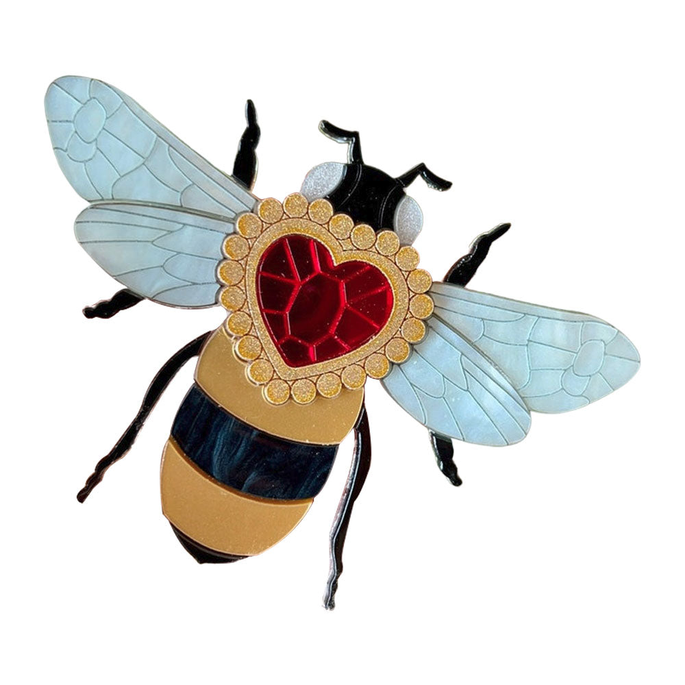 Victorian Age Inspired Insect Jewels Statement Acrylic Brooch - Bee with Diamond Heart by Makokot Design-0