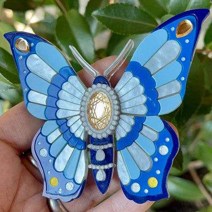 Victorian Age Inspired Insect Jewels Statement Acrylic Brooch - Blue Butterfly by Makokot Design-3