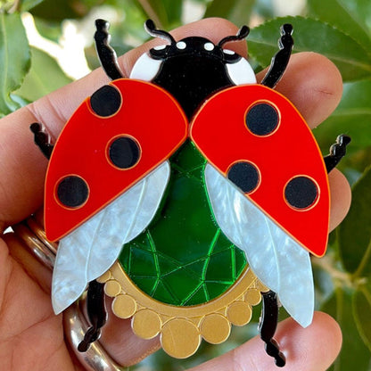 Victorian Age Inspired Insect Jewels Statement Acrylic Brooch - Ladybug by Makokot Design-1