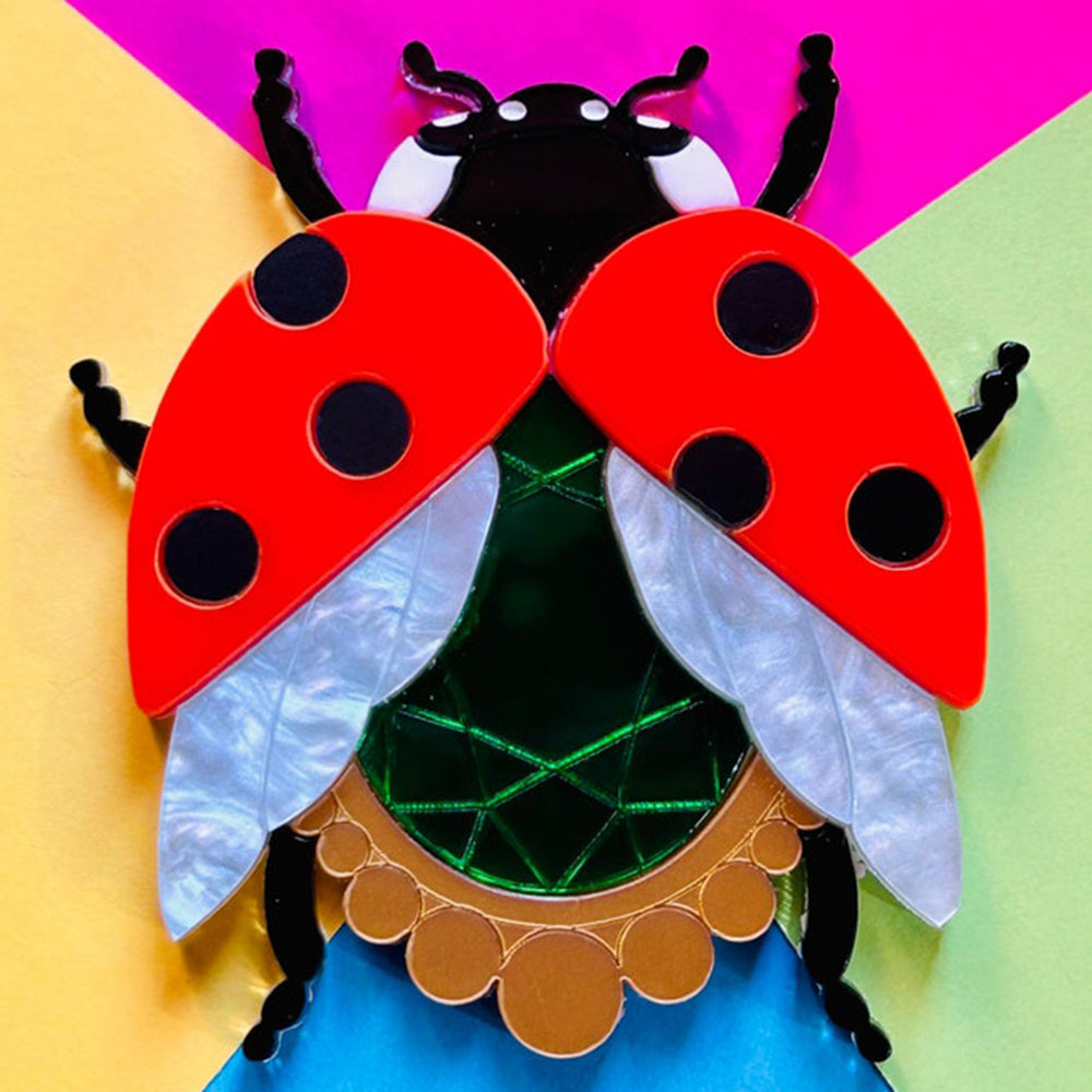 Victorian Age Inspired Insect Jewels Statement Acrylic Brooch - Ladybug by Makokot Design-2