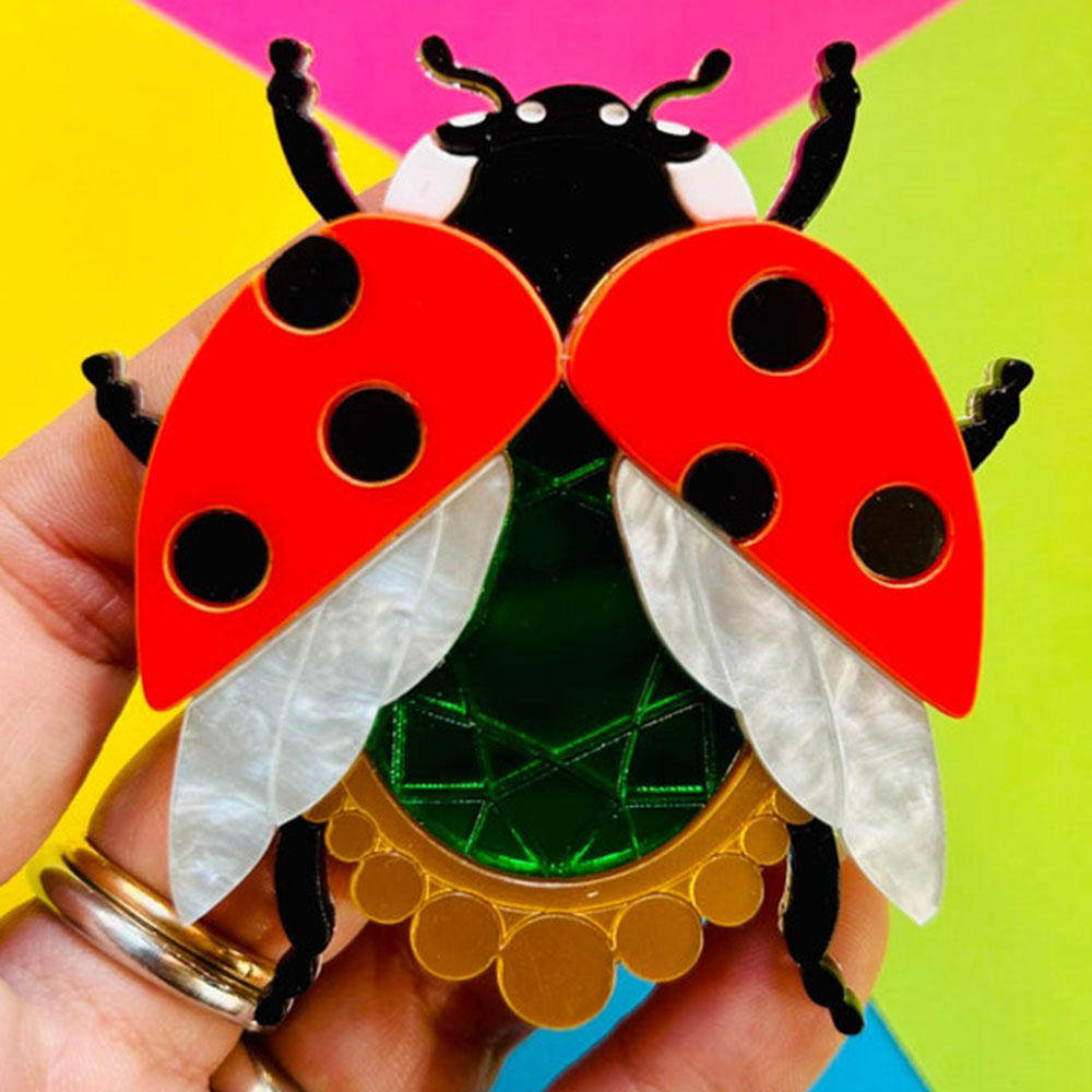 Victorian Age Inspired Insect Jewels Statement Acrylic Brooch - Ladybug by Makokot Design-4