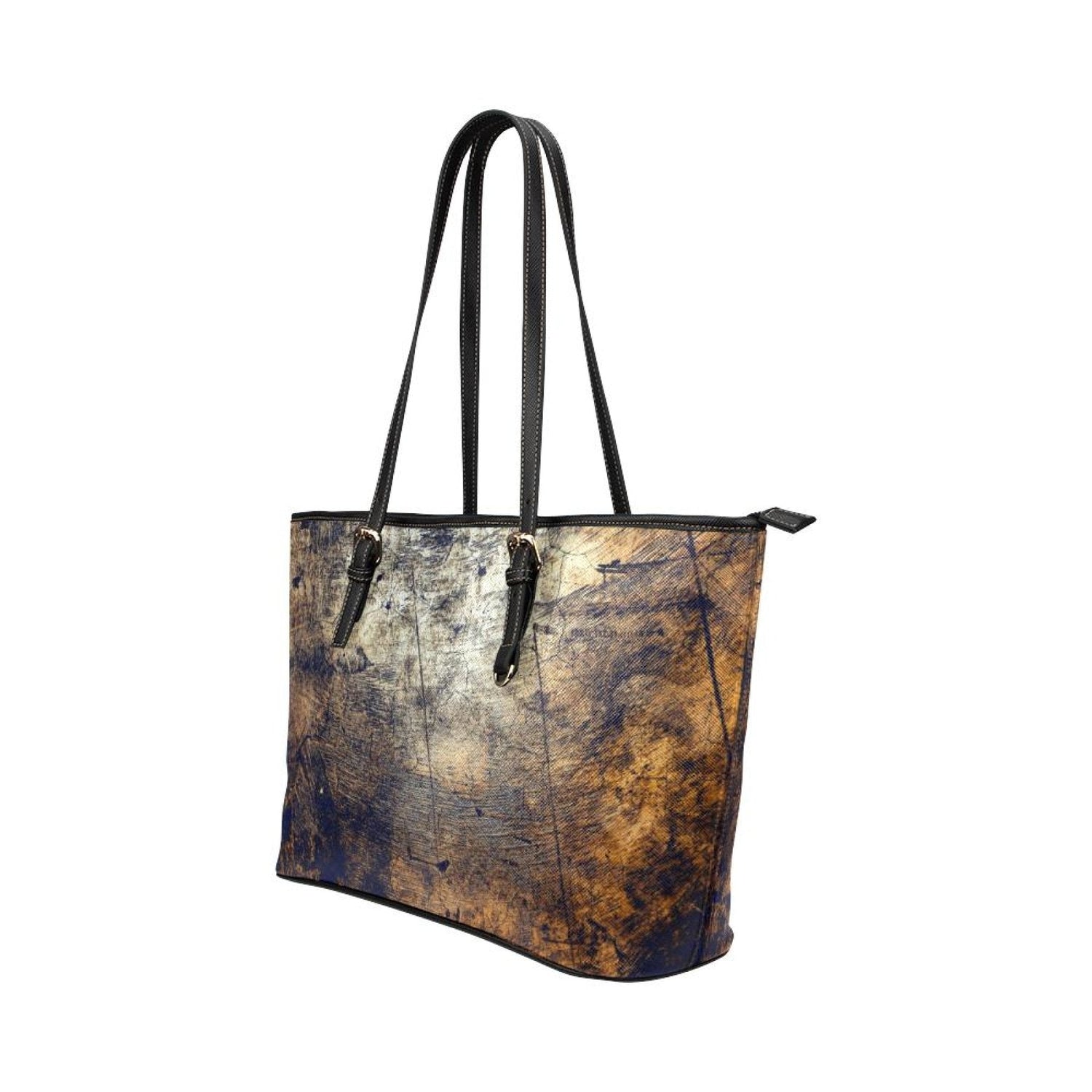 Large Leather Tote Shoulder Bag - Brown Abstract Handbag-1