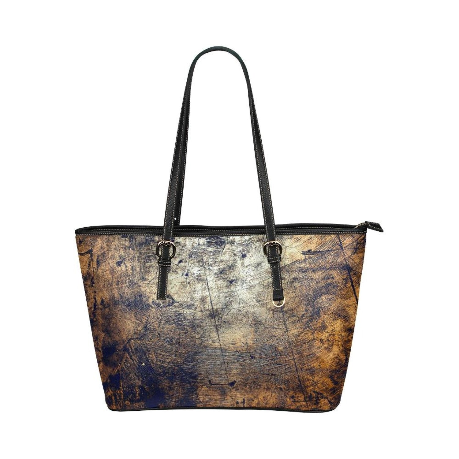 Large Leather Tote Shoulder Bag - Brown Abstract Handbag-0