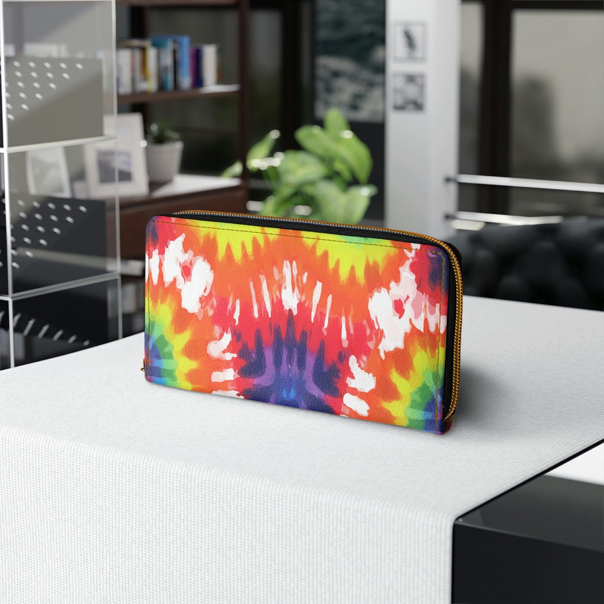 Womens Zipper Wallet, Psychedelic Rainbow Tie Dye-3