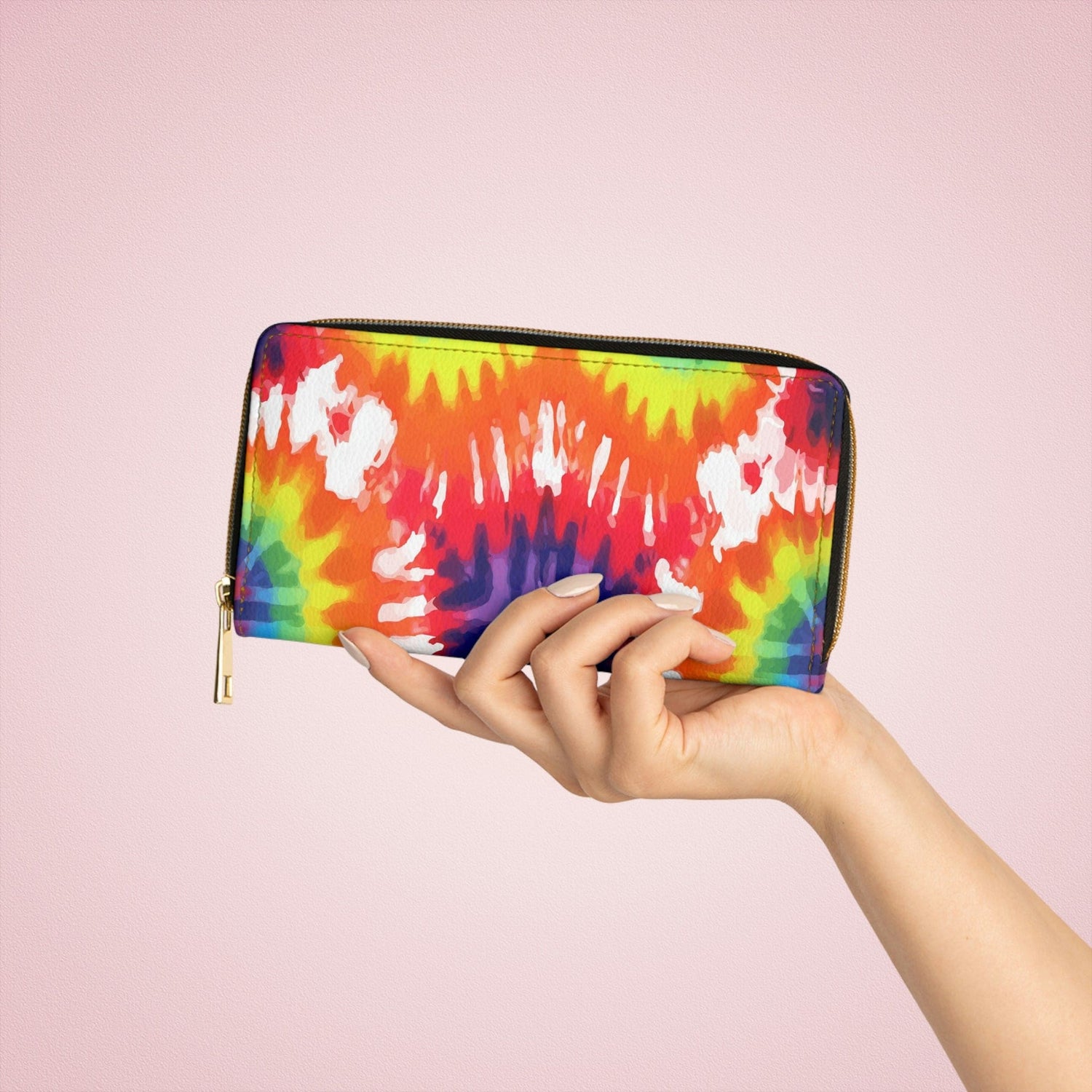 Womens Zipper Wallet, Psychedelic Rainbow Tie Dye-2