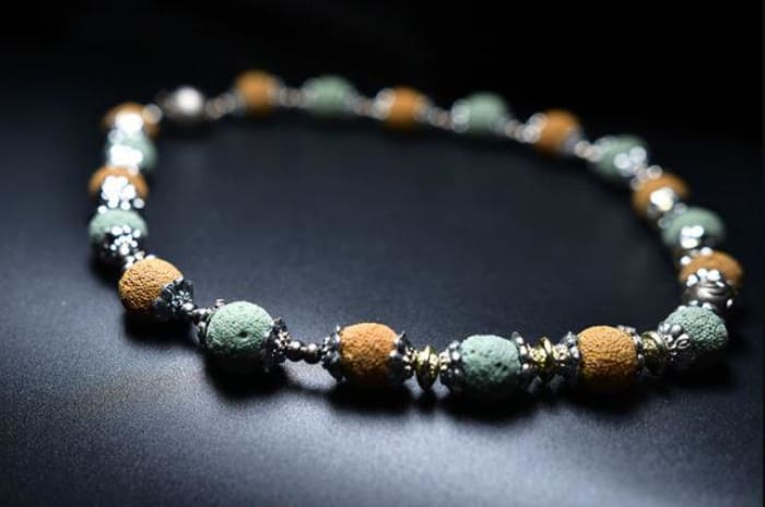 Yellow and Teal Lava Stone Choker | Essential Oil Necklace - HartCentered