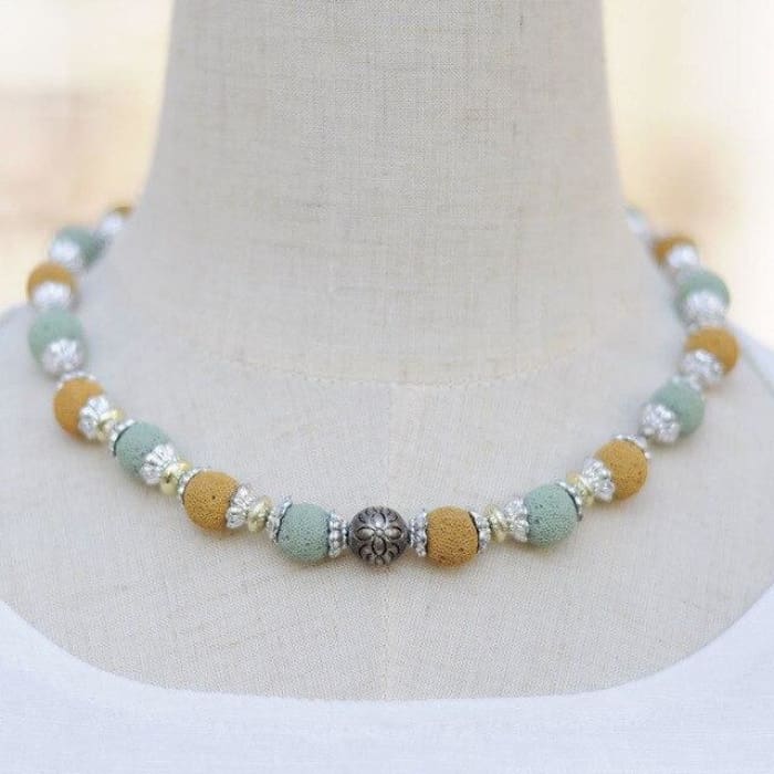 Yellow and Teal Lava Stone Choker | Essential Oil Necklace - HartCentered