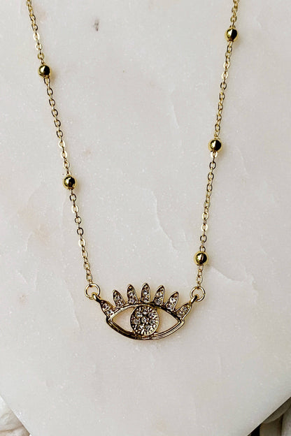 Bright &amp; Studded Eye Necklace | 18k Gold-Plated Zinc Alloy