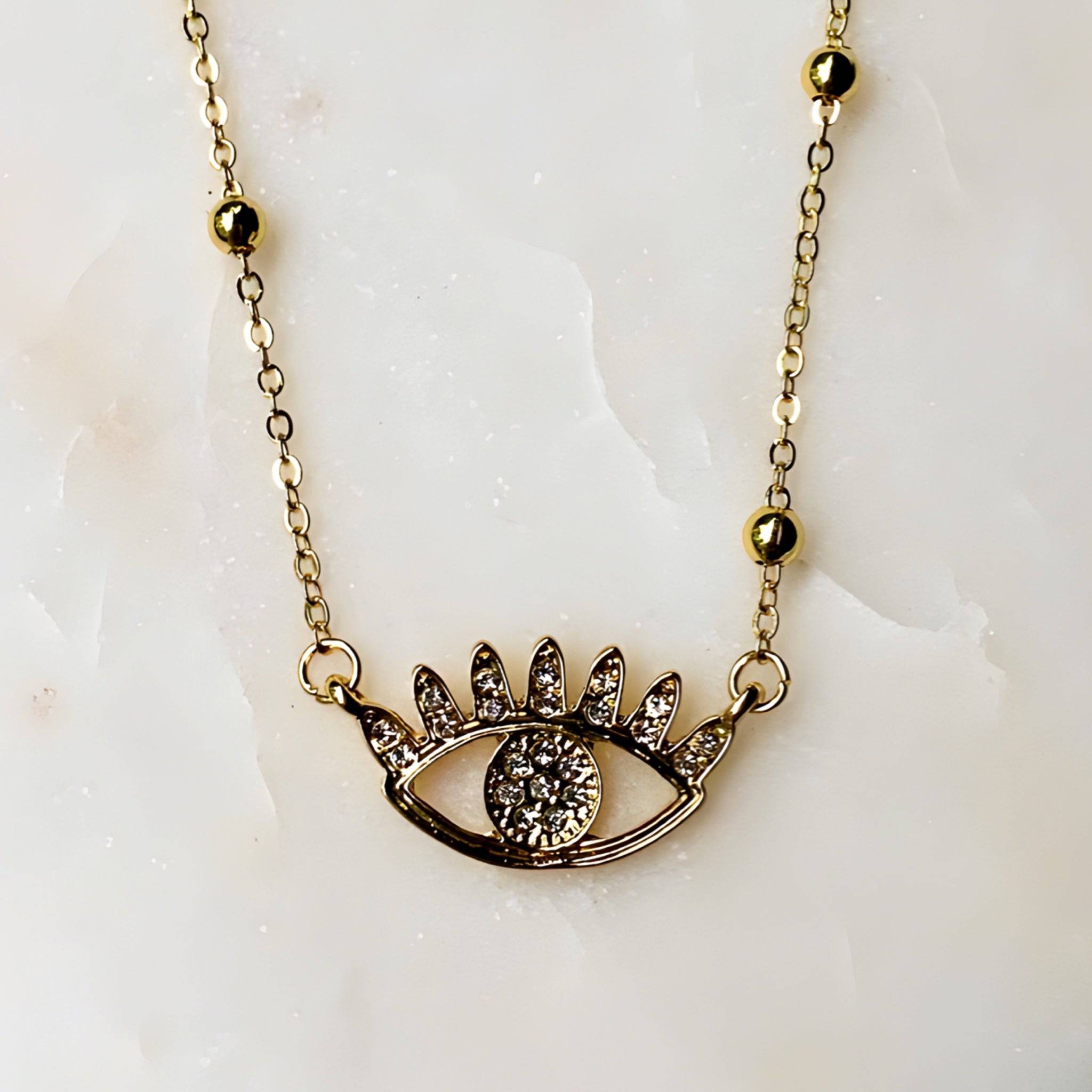 Bright &amp; Studded Eye Necklace | 18k Gold-Plated Zinc Alloy