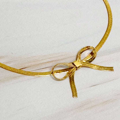 Herringbone Chain Bow Anklet | 18k Gold-Plated Brass Ankle Bracelet