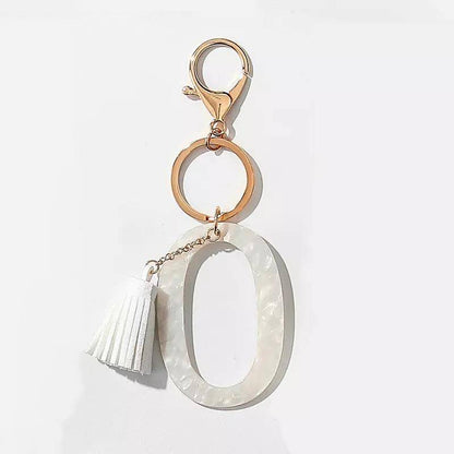 Tasseled Initial Keychain | White