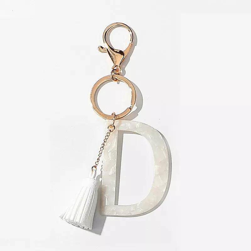 Tasseled Initial Keychain | White