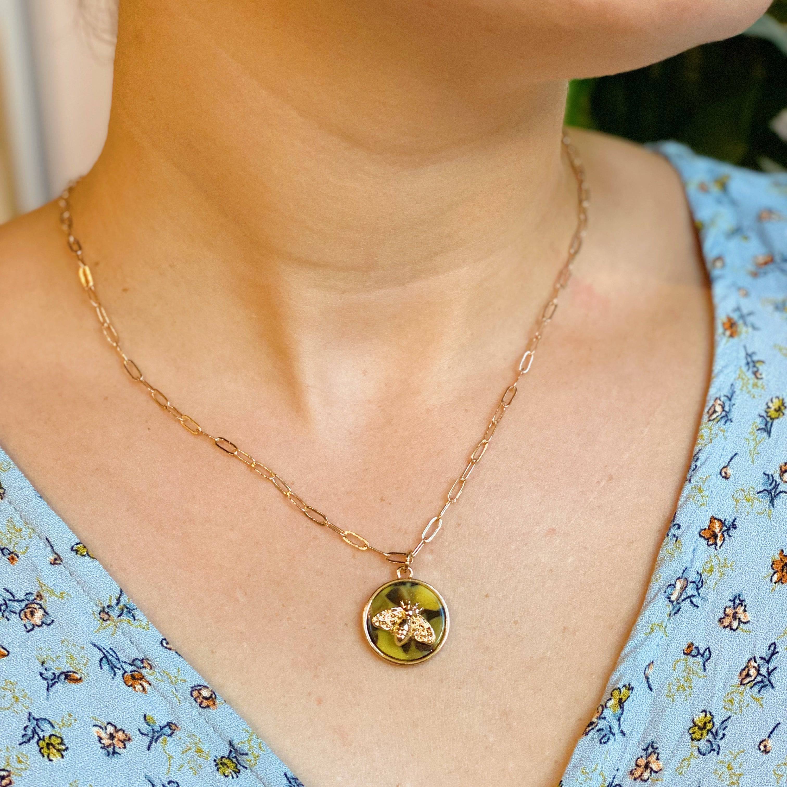 Bee Jewel Necklace | Gold-Plated Alloy &amp; Resin Pendant