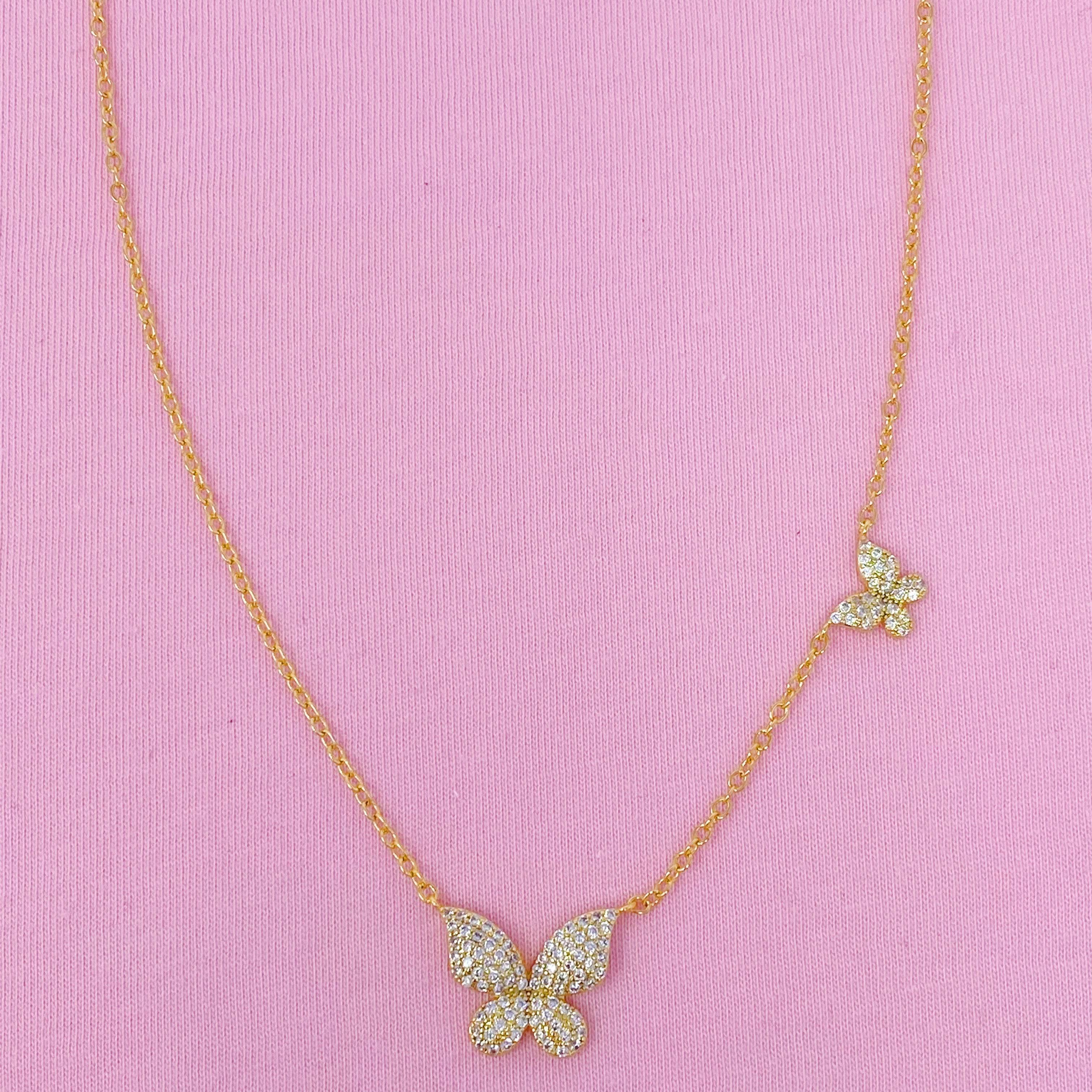 Double Butterfly Necklace | Stainless Steel &amp; CZ