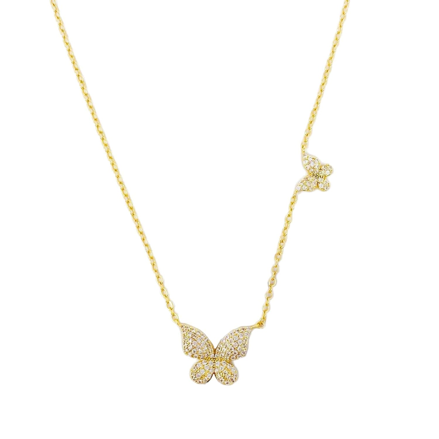 Double Butterfly Necklace | Stainless Steel &amp; CZ