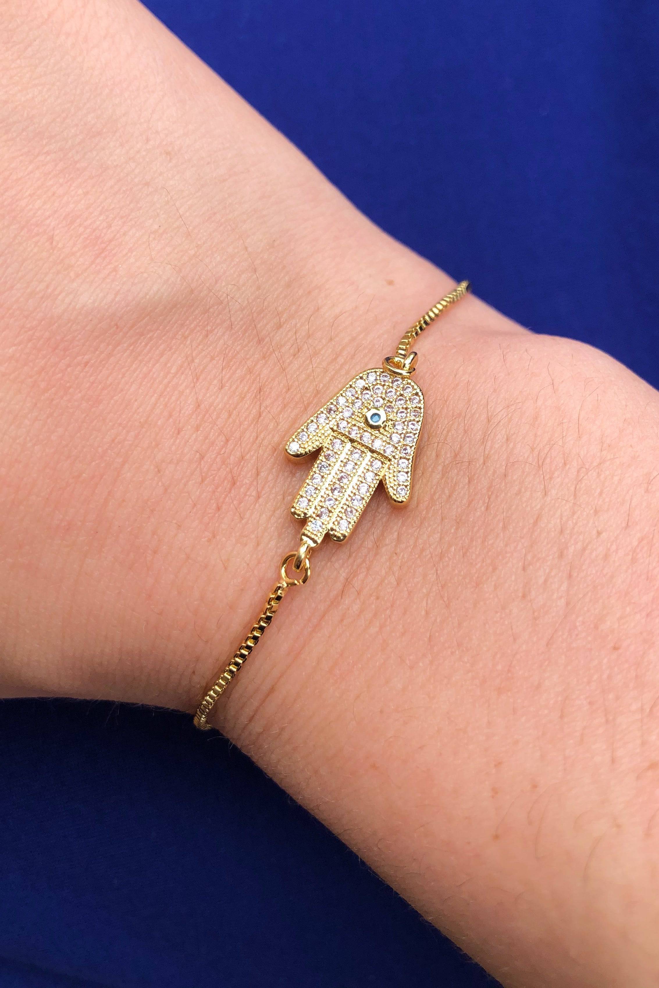 Serenity Hamsa Hand Slide Bracelet | Gold-Plated Brass