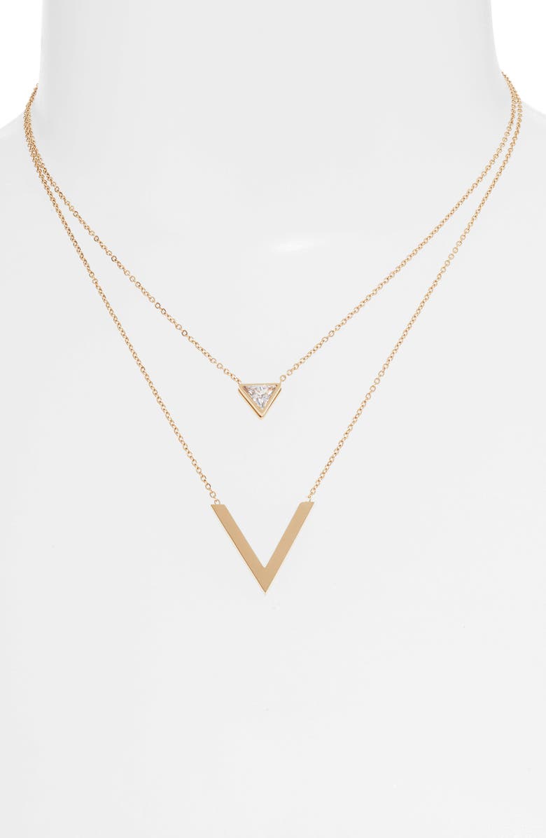 Double Inset V Necklace with Triangle Focal | Stainless Steel &amp; CZ - HartCentered