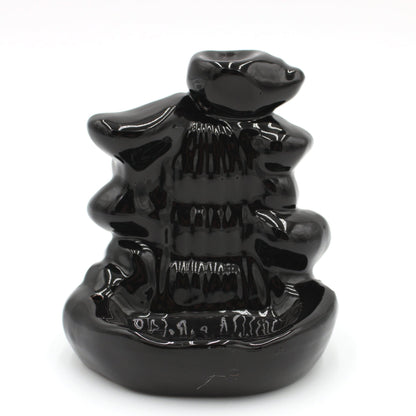 Black Ceramic | Wide Steps | Back Flow | Incense Burner - HartCentered