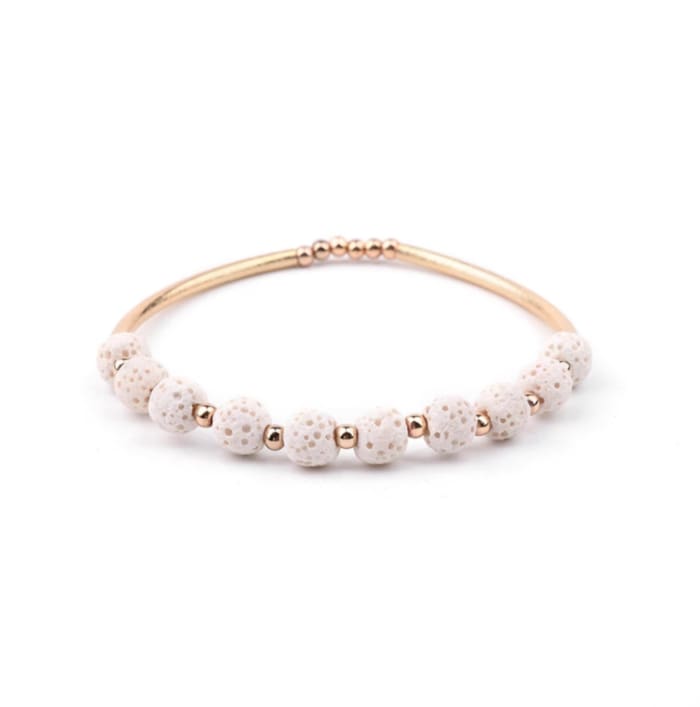Gold &amp; White Lava Stone | Essential Oil Bracelet - HartCentered