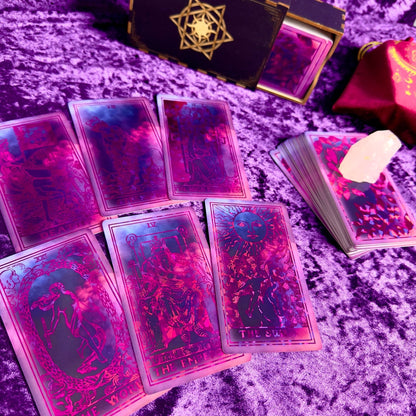 The Rider Waite | Purple Neon Foil | Tarot Deck | Red/Black Set - HartCentered