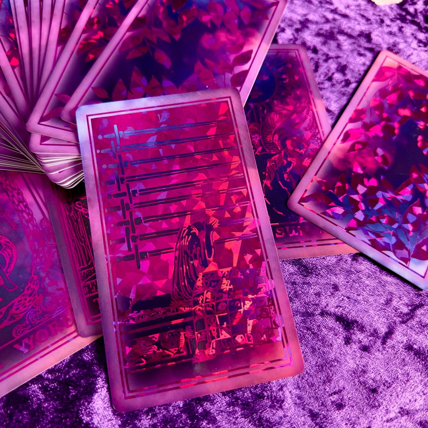 The Rider Waite | Purple Neon Foil | Tarot Deck | Red/Black Set - HartCentered